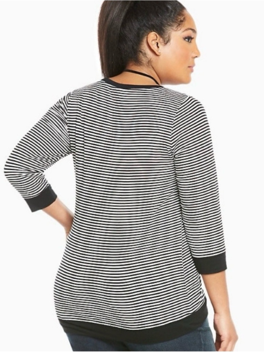torrid Black and White Striped 3/4 Sleeve Top